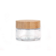 Hot sale recyclable eco-friendly 100g luxury glass cosmetic container  jar with bamboo lid